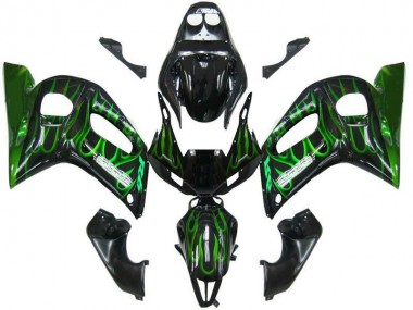 1998-2002 Black Green Flame Yamaha YZF R6 Fairings