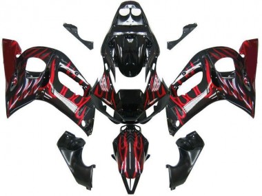 1998-2002 Black Red Flame Yamaha YZF R6 Fairings
