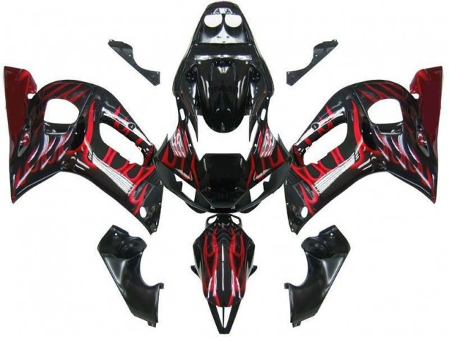 1998-2002 Black Red Flame Yamaha YZF R6 Fairings 1998-2002 Black Red Flame Yamaha YZF R6 Fairings