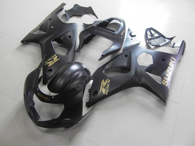 2000-2002 All Matte Black with Gold Sticker Suzuki GSXR 1000 Fairings 2000-2002 All Matte Black with Gold Sticker Suzuki GSXR 1000 Fairings
