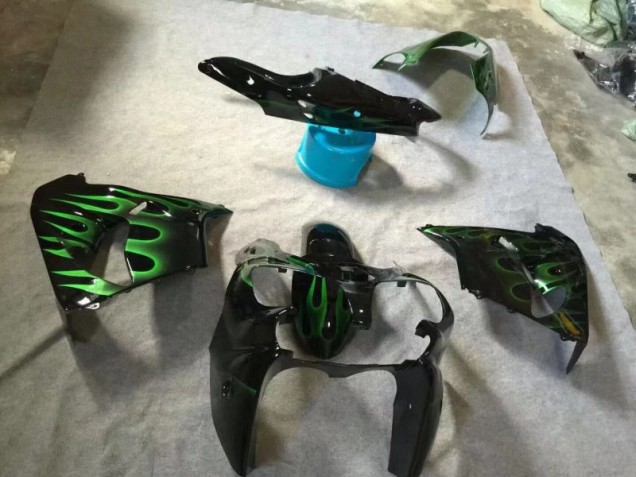 2002-2003 Glossy Black Green Flame Kawasaki Ninja ZX9R Fairings 2002-2003 Glossy Black Green Flame Kawasaki Ninja ZX9R Fairings