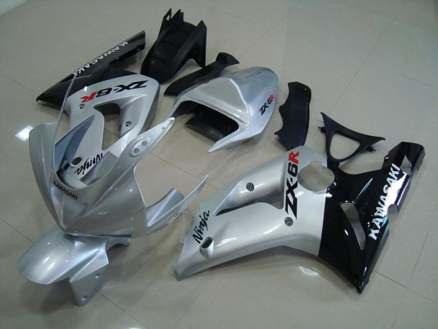2003-2004 Silver Black Kawasaki Ninja ZX6R Fairings 2003-2004 Silver Black Kawasaki Ninja ZX6R Fairings