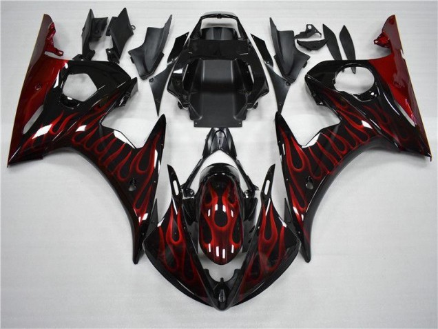 2003-2005 Black Red Flame Yamaha YZF R6 Fairings 2003-2005 Black Red Flame Yamaha YZF R6 Fairings