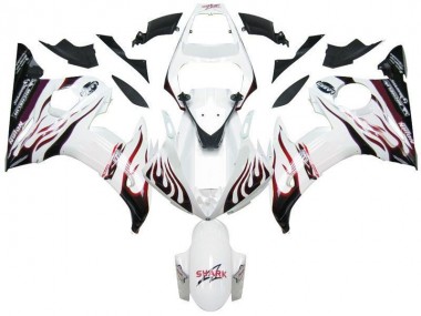 2003-2005 White Black Red Flame Yamaha YZF R6 Fairings