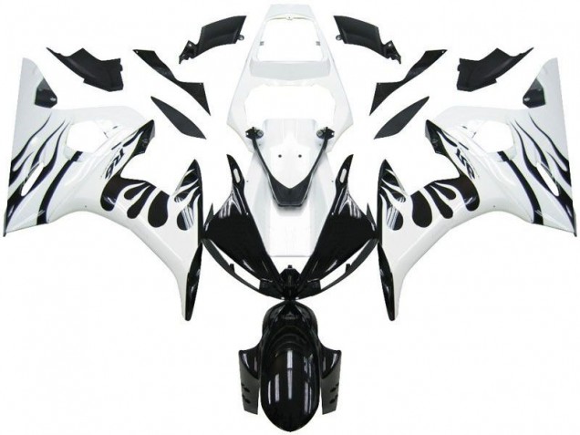 2003-2005 White Flame Black Yamaha YZF R6 Fairings 2003-2005 White Flame Black Yamaha YZF R6 Fairings