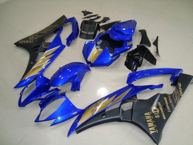 2006-2007 Black Blue with Gold Sticker Yamaha YZF R6 Fairings 2006-2007 Black Blue with Gold Sticker Yamaha YZF R6 Fairings