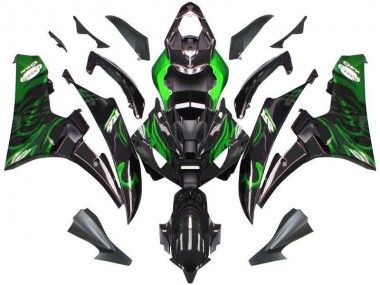 2006-2007 Black Green Flame Yamaha YZF R6 Fairings