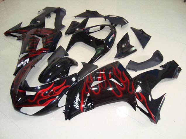 2006-2007 Black Red Flame Kawasaki Ninja ZX10R Fairings 2006-2007 Black Red Flame Kawasaki Ninja ZX10R Fairings
