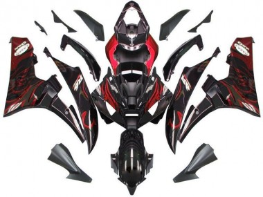 2006-2007 Black Red Flame Yamaha YZF R6 Fairings