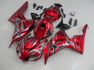 2006-2007 Red with Black Grey Flame Honda CBR1000RR Fairings