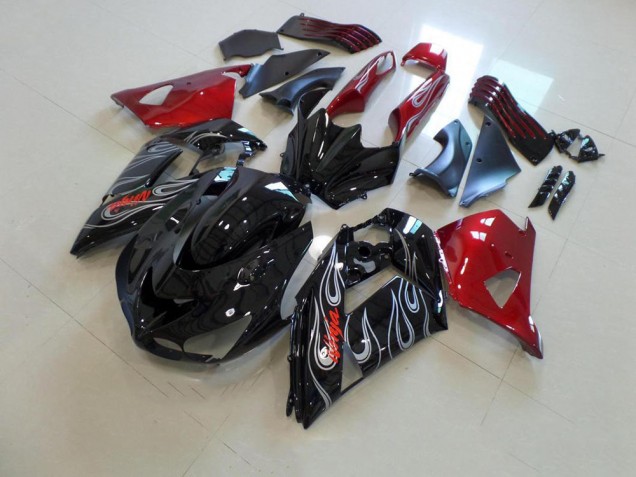 2006-2011 Black Nd Red Silver Flame Kawasaki Ninja ZX14R Fairings 2006-2011 Black Nd Red Silver Flame Kawasaki Ninja ZX14R Fairings
