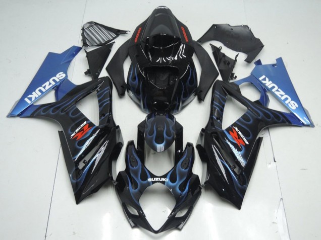 2007-2008 Black Blue Flame Suzuki GSXR 1000 Fairings 2007-2008 Black Blue Flame Suzuki GSXR 1000 Fairings