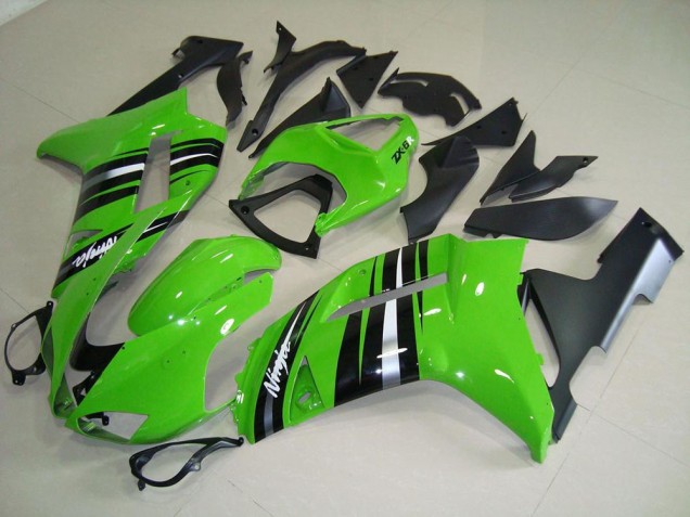 2007-2008 Green and Silver Stripe Kawasaki Ninja ZX6R Fairings 2007-2008 Green and Silver Stripe Kawasaki Ninja ZX6R Fairings