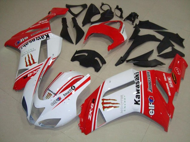 2007-2008 Red and White Kawasaki Ninja ZX6R Fairings 2007-2008 Red and White Kawasaki Ninja ZX6R Fairings