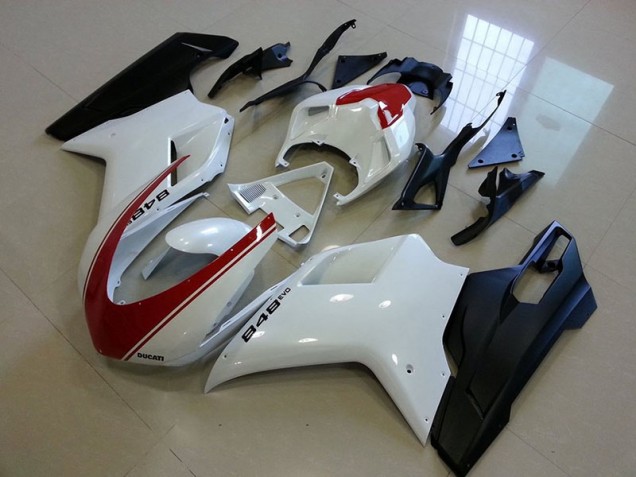 2007-2012 Matte Black White with Red Stripe Ducati 848 1098 1198 Fairings 2007-2012 Matte Black White with Red Stripe Ducati 848 1098 1198 Fairings