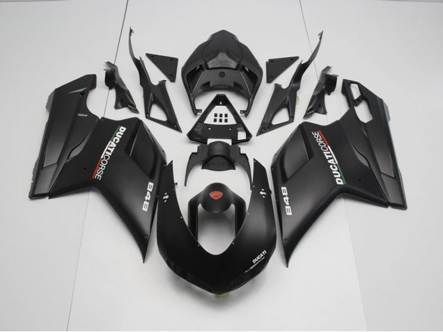 2007-2012 Matte Black with White Decals Ducati 848 1098 1198 Fairings 2007-2012 Matte Black with White Decals Ducati 848 1098 1198 Fairings